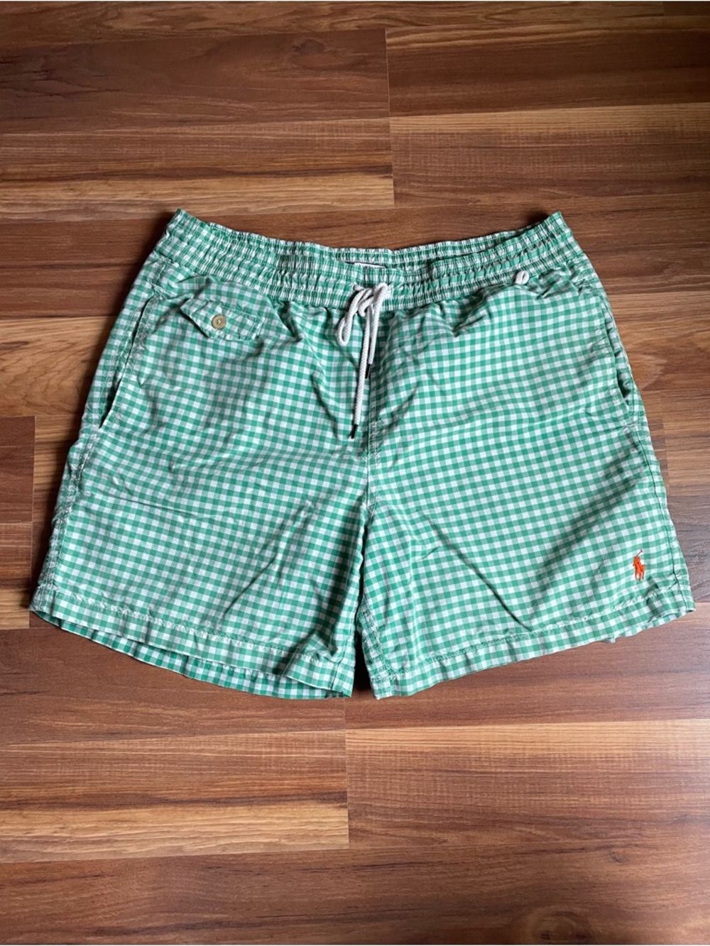 Polo Ralph Lauren Swim Trunks Men’s Medium Green Gingham Swim Shorts